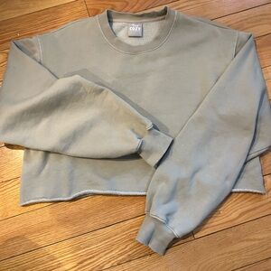TNA Cozy Gray/Green Cropped Crewneck Sweater